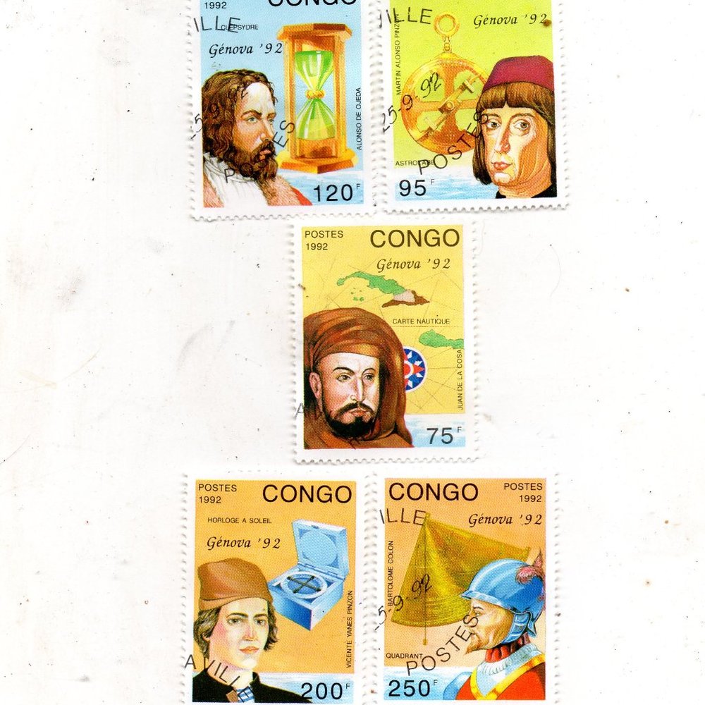 Set of  Five Postage Stamps - Famous Explorers